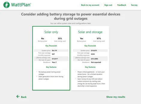 Include battery storage in estimates for users interested in resilience during power outages