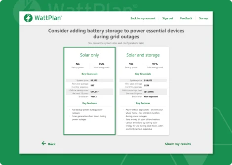 Include battery storage in estimates for users interested in resilience during power outages