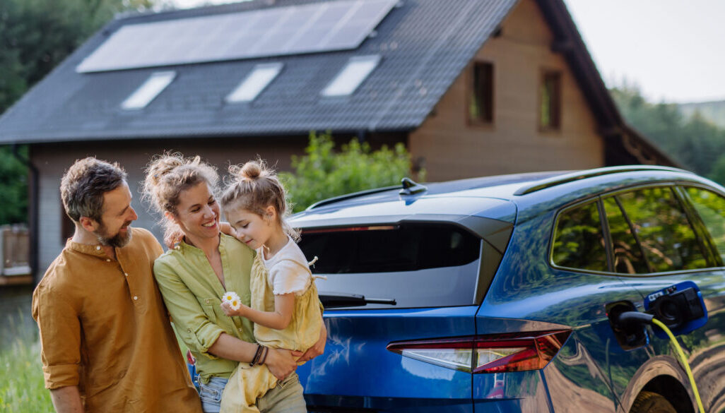 Family charging car