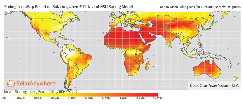 Soiling Loss Map Based on SolarAnywhere Data and HSU Soiling Model