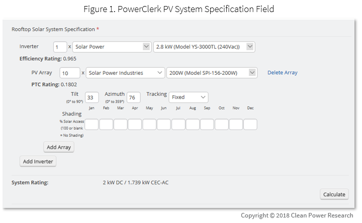 Figure 1. PowerClerk PV System Specification Field