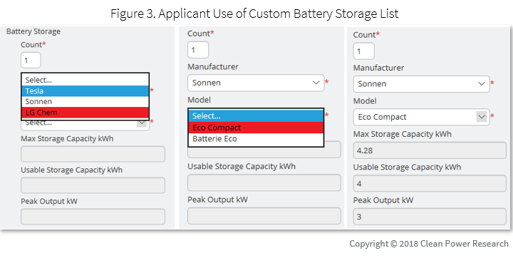 Applicant Use of Custom Battery Storage List