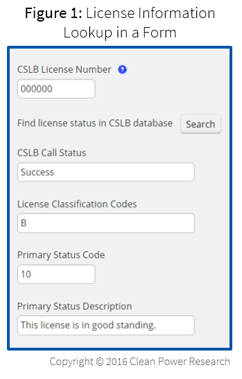 License Information Lookup in a Form