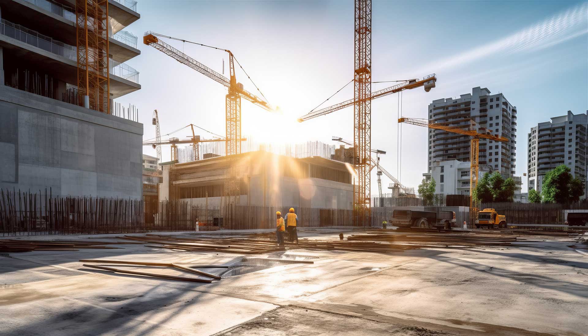 Large construction site with cranes